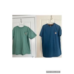 Carhartt (2) Short Sleeve Shirts Relaxed Fit Blue and Original Fit Green Sz: med